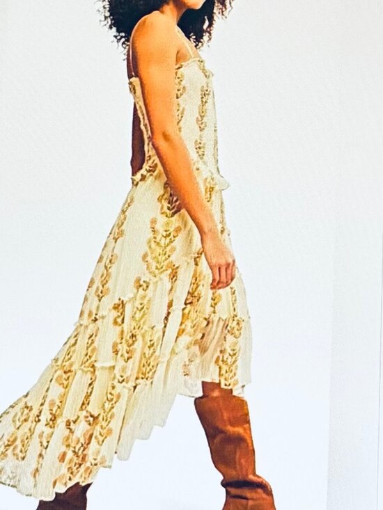 Free People Dresses & Skirts - Free People Alejandro Floral Midi Dress in Yellow & Green (L) New With Tag